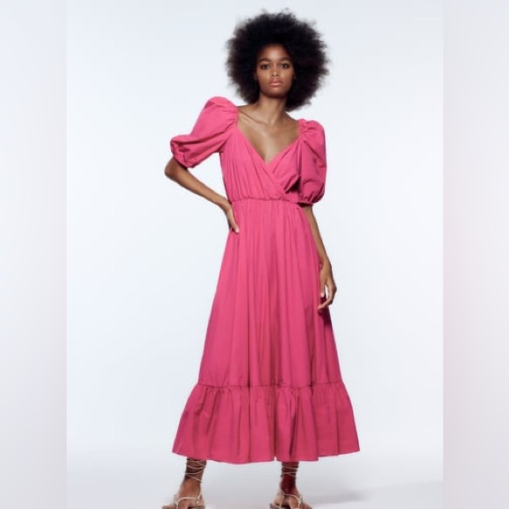 Pink Zara Maxi V-Neck Dress